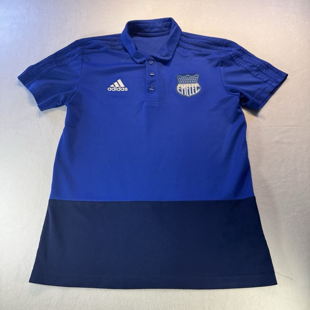 adidas Men’s M Regular Blue Colorblock EMELEC Logo Short Sleeve Polo Shirt